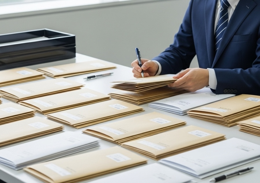 残高確認書の仕分けをしている様子