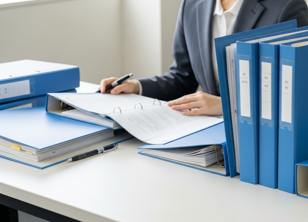 ファイルを確認しているスタッフ